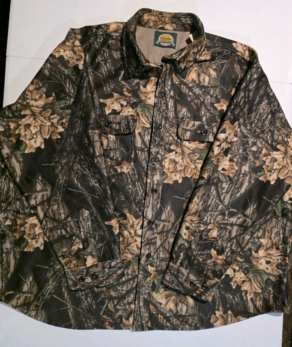 VTG Cabelas Mossy Oak Break Up Camo Fleece Shirt Mens 3XL Made USA Hunting